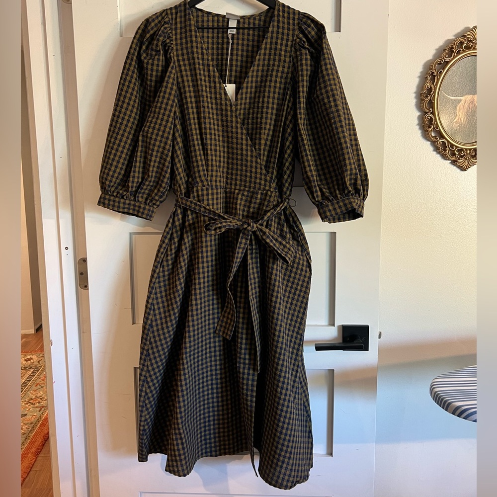 Green and Blue Plaid Wrap Dress